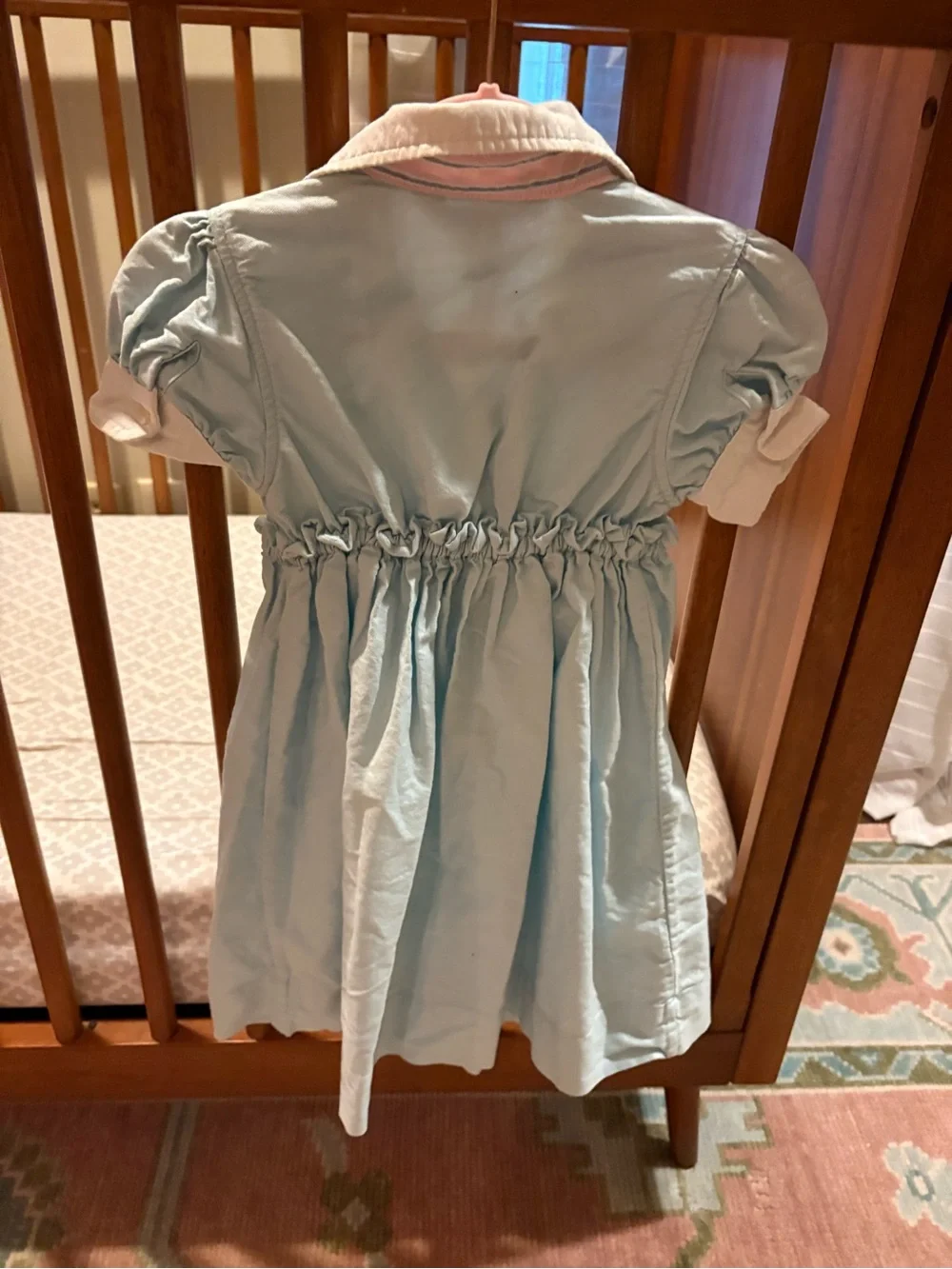 Ralph Lauren Pale Blue Button-Front Polo Dress with White Trim 4T